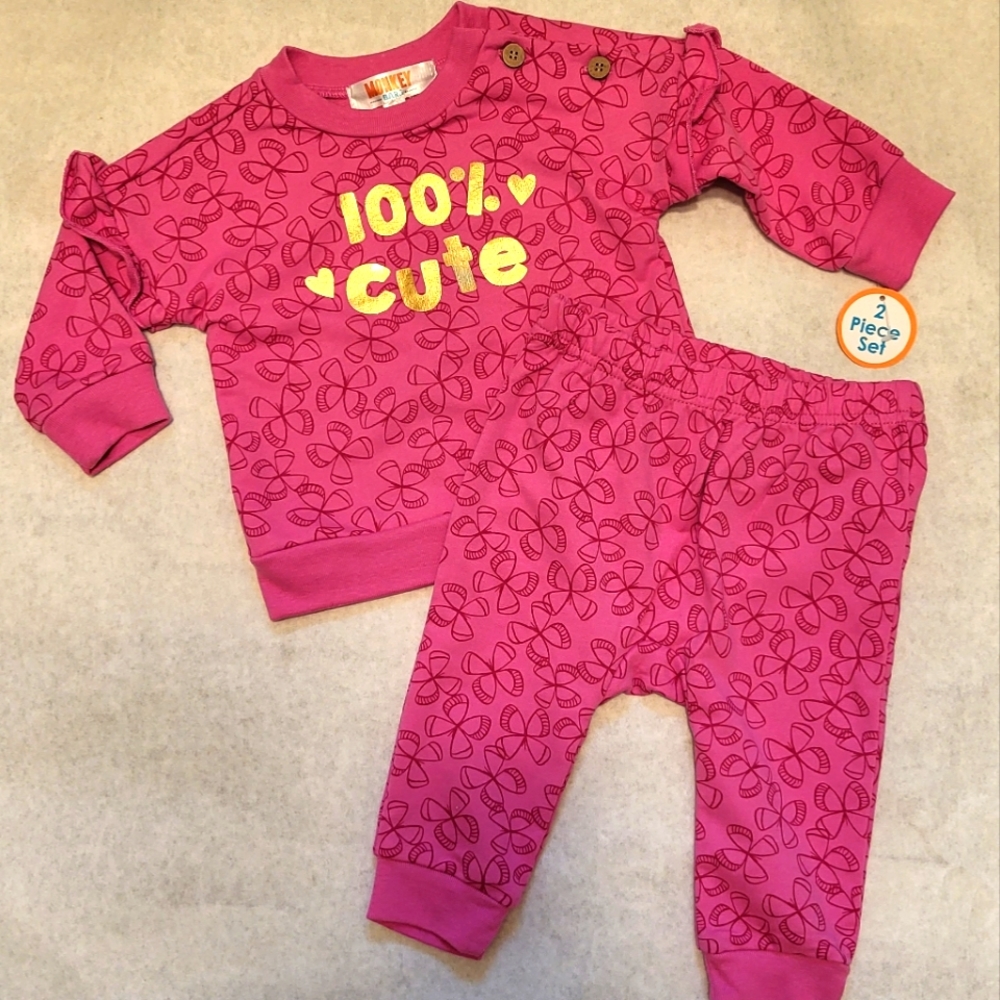 NWT "100% cute" pink sweatsuit with butterfly print
